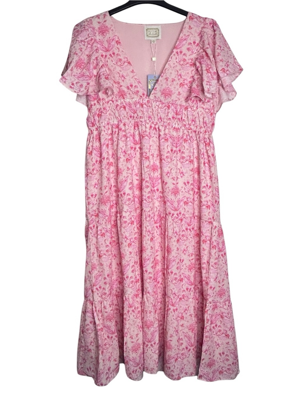 Sail to Sable Batik Floral Print Maxi Dress Pink XL NWT $268